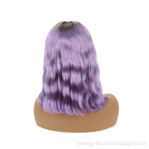 Wholesale 1b/Purple Wig Mink Malaysian Human Virgin Wavy Hair Ombre Color Transparent HD Invisible Lace Frontal Short Bob Wig